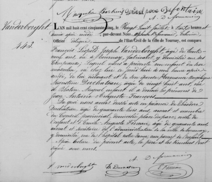 Acte de naissance de Jean Antoine Auguste VANDERBORGHT
