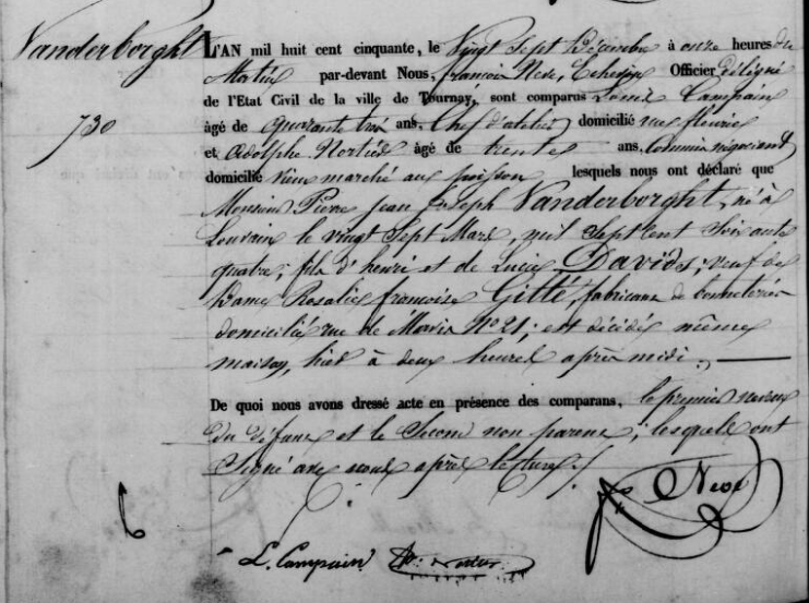 Acte de naissance de Jean Pierre Joseph VANDERBORGHT