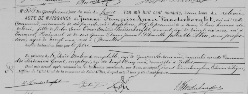 Acte de naissance de Jeanne Françoise Anna VANDERBORGHT