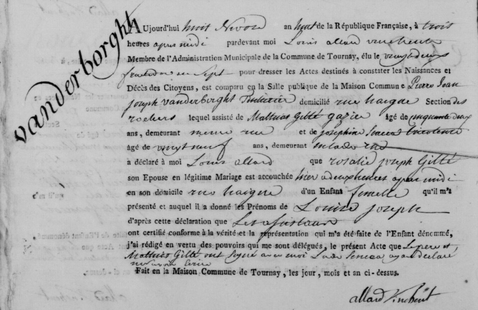Acte de naissance de Louise Joseph VANDERBORGHT