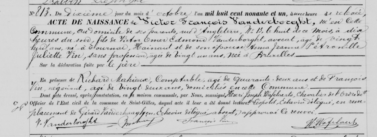 Acte de naissance de Victor François VANDERBORGHT