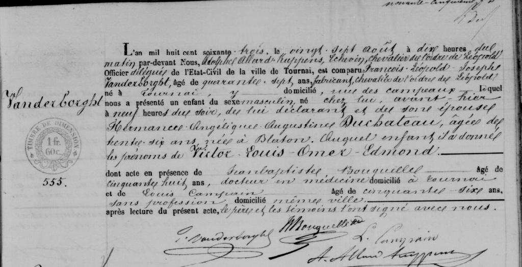 Acte de naissance de Victor Louis Omer Edmond VANDERBORGHT