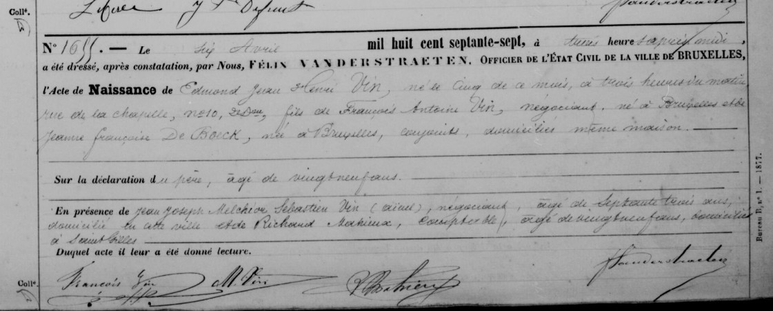 Acte de naissance de Edmond Jean Henri VIN 