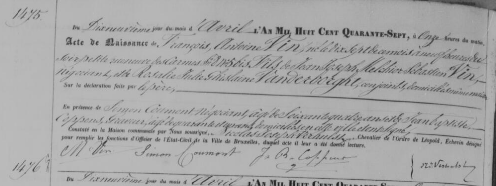 Acte de naissance de Francois Antoine VIN 