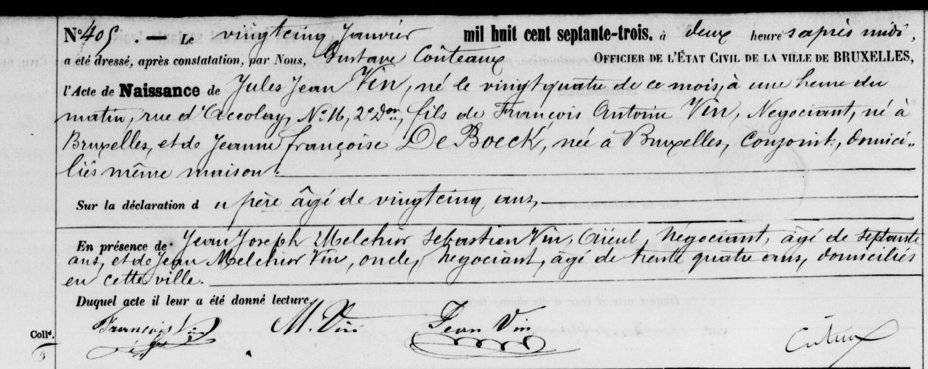 Acte de naissance de Jules Jean VIN 