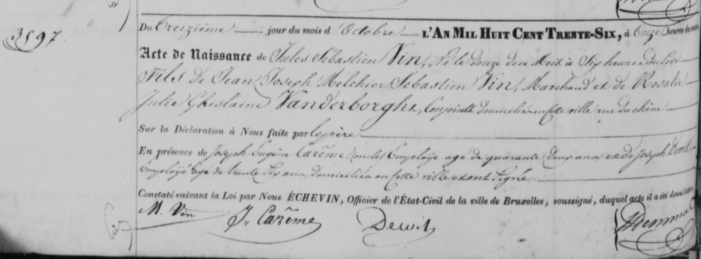 Acte de naissance de Jules Sébastien VIN
