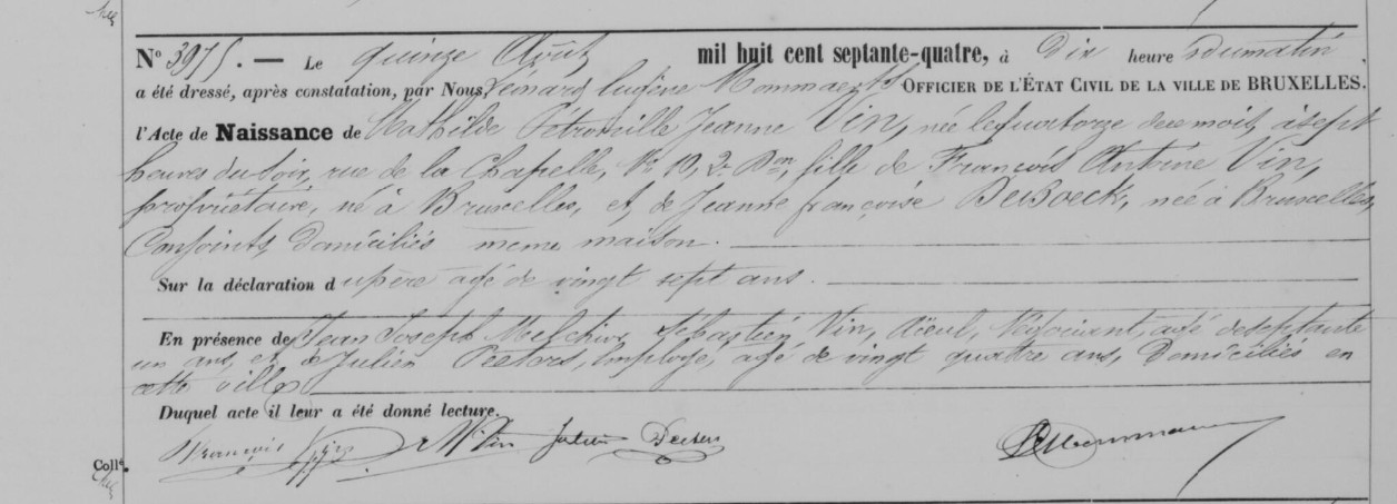 Acte de naissance de Mathilde Pétronille Jeanne VIN 