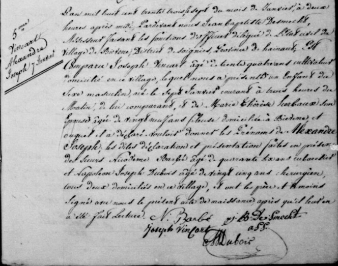 Acte de naissance de Alexandre Joseph VINCART ***