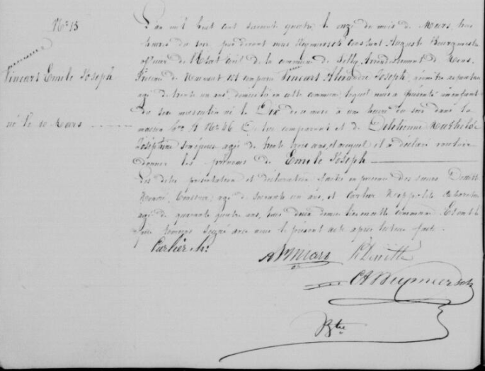 Acte de naissance de Emile Joseph VINCART