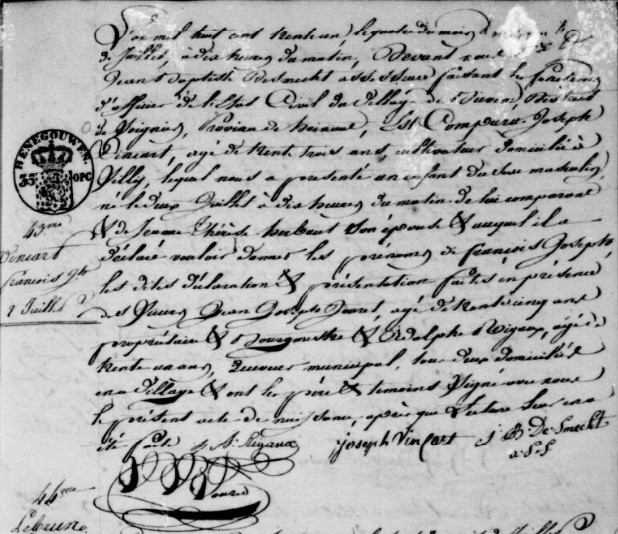 Acte de naissance de François Joseph VINCART