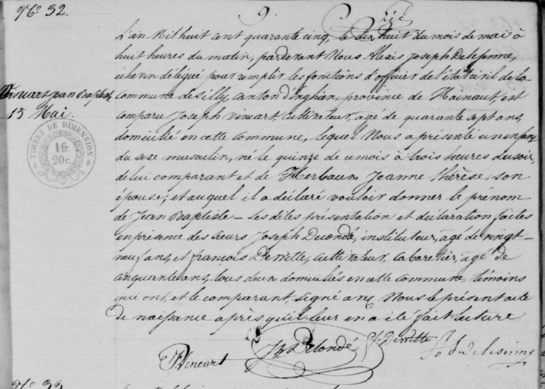 Acte de naissance de Jean Baptiste VINCART