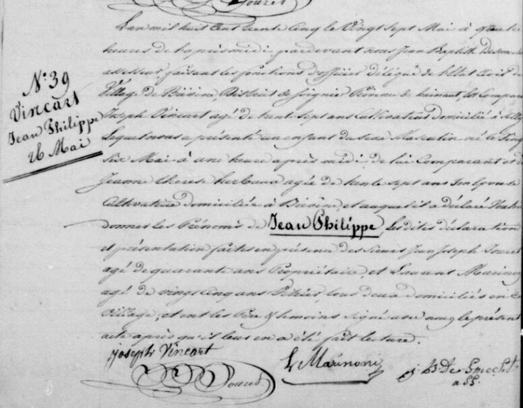 Acte de naissance de Jean Philippe VINCART