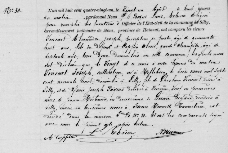 Acte de naissance de Joseph VINCART