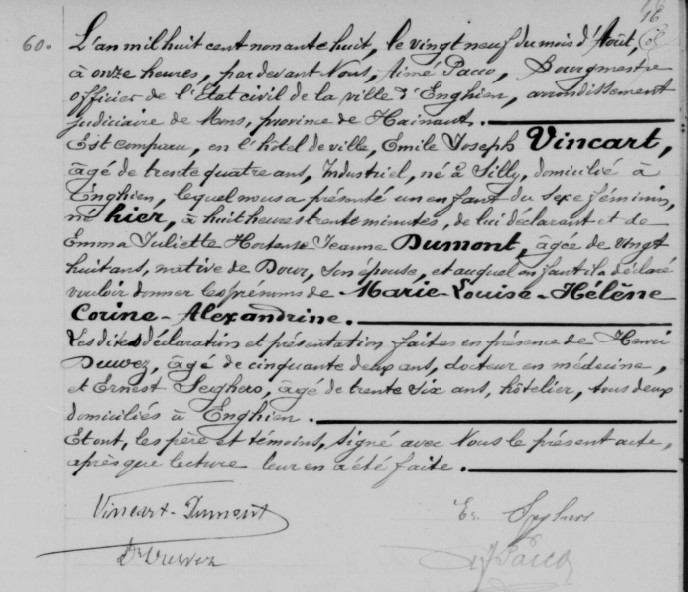 Acte de naissance de Marie Louise Helene Corinne Alexandrine VINCART