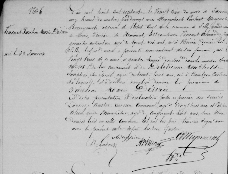Acte de naissance de Pauline Marie Désirée VINCART ***
