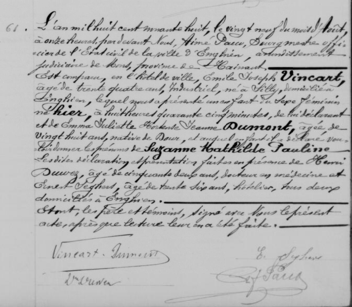 Acte de naissance de Suzanne Mathilde Pauline Vincart