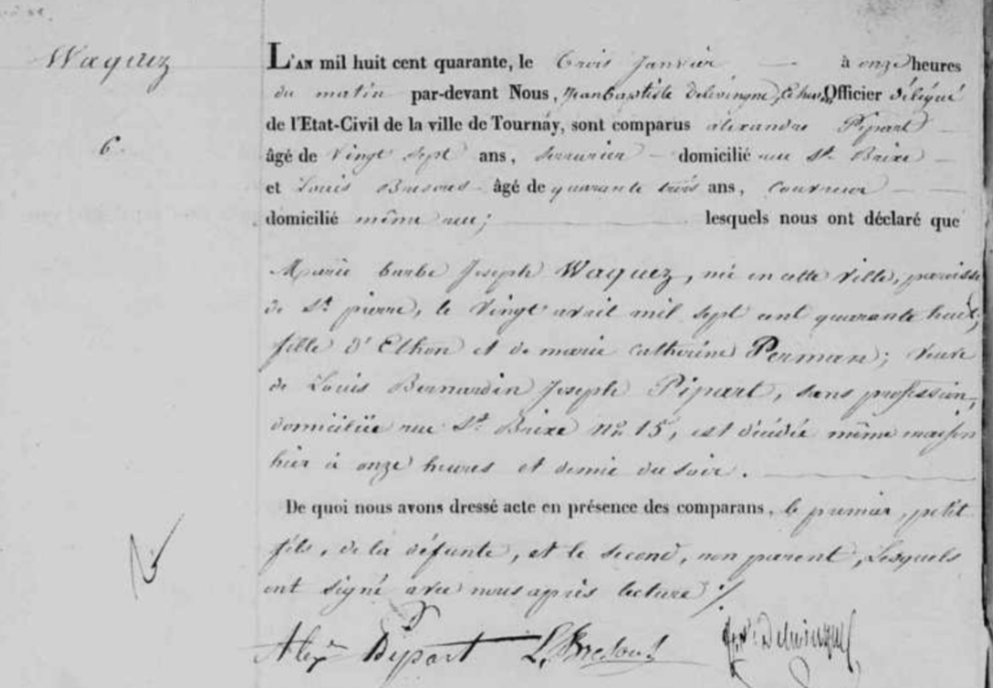 Document de décès de Marie Barbe WACQUEZ