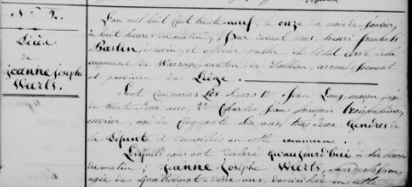 Document de décès de jeanne Joseph "Geniton"WEERTS