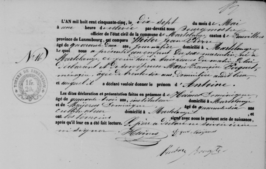 Acte de naissance de Antoine WEILER
