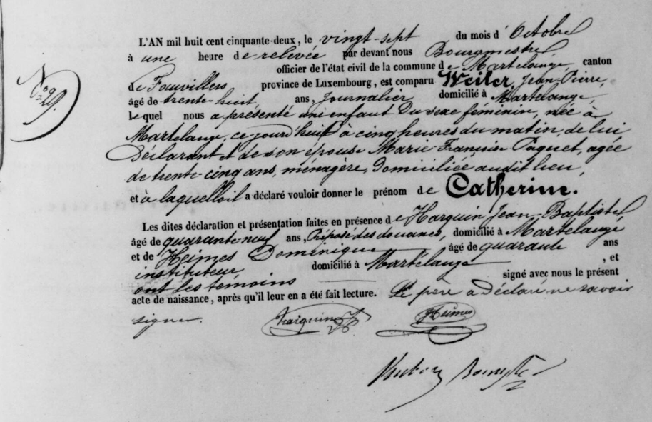 Acte de naissance de Catherine WEILER