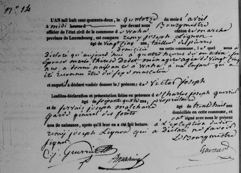 Acte de naissance de Victor Joseph Lignon
