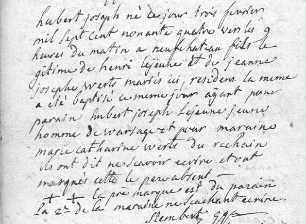 Document de décès de Hubert Joseph LEJEUNE