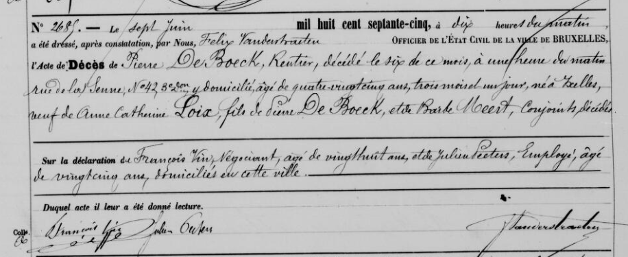 Acte de naissance de Pierre DE BOECK