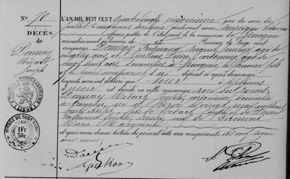 Document de décès de Médart Joseph DONNAY