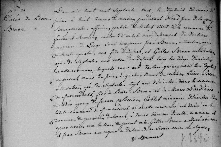 Document de décès de Pierre BROUN