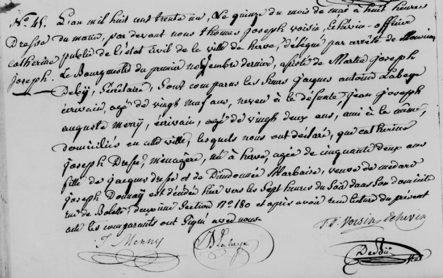 Document de décès de Catherine Joseph DRESSE