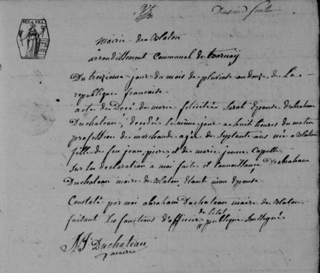 Document de décès de Marie Félicité Joseph SAROT