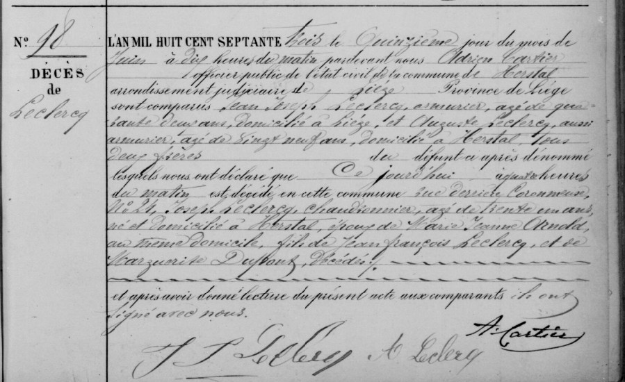 Document de décès de Joseph LECLERCQ
