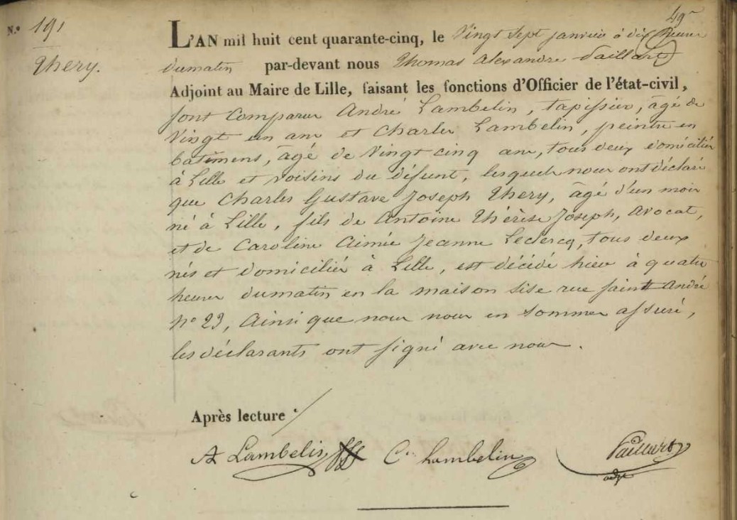 Document de décès de Charles Gustave Joseph THERY