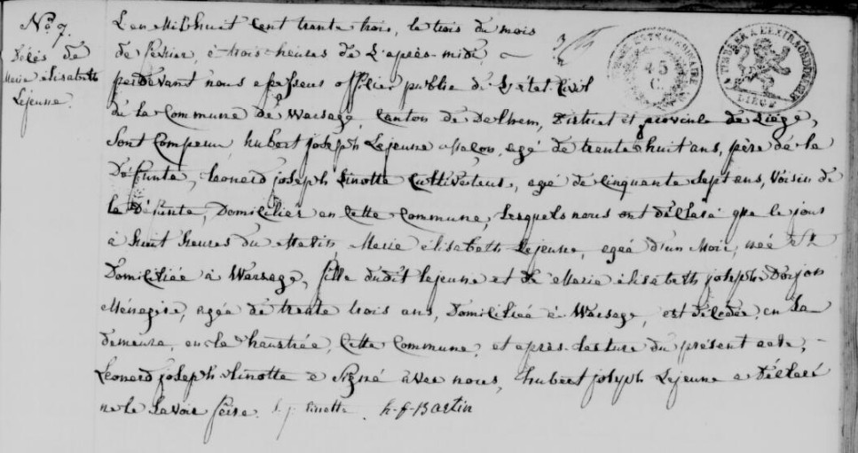 Document de décès de Marie Elisabeth LEJEUNE