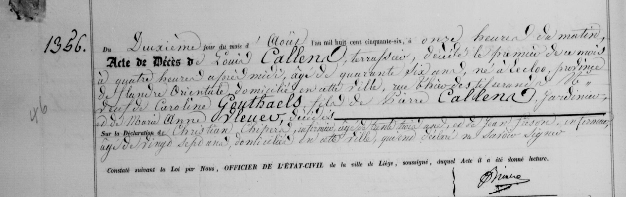 Document de décès de Louis Paul Léopold CALLENS