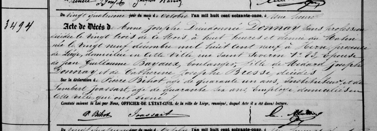 Document de décès de Anne Joseph Dieudonné DONNAY