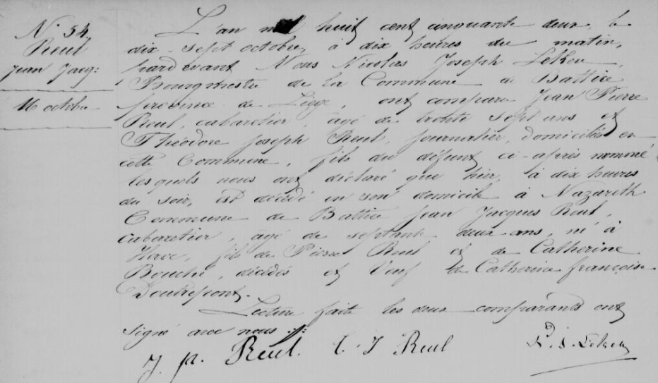 Document de décès de Jean Jacques REUL