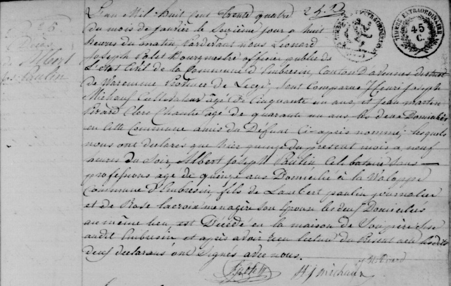 Document de décès de Albert Joseph PAULIN