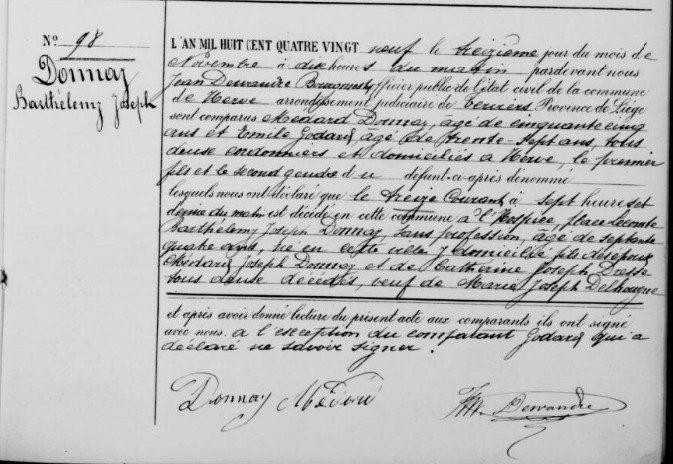 Document de décès de Barthelemi Joseph DONNAY
