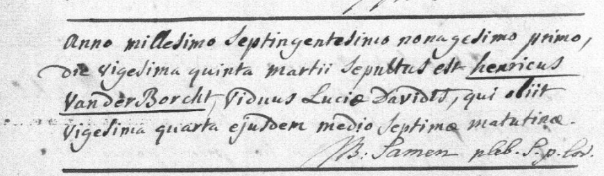 Document de décès de Henri VANDERBORGTH