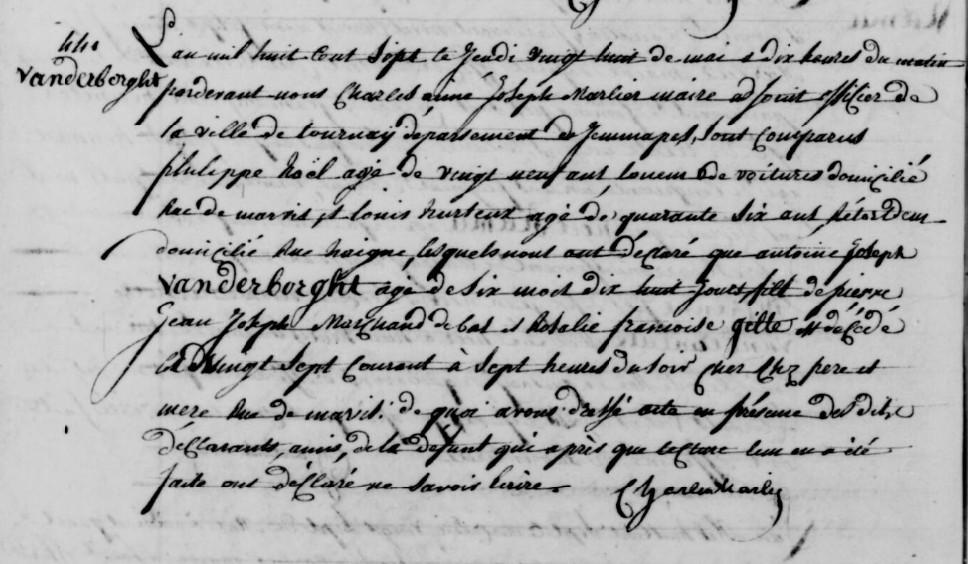 Document de décès de Antoine Joseph VANDERBORGHT