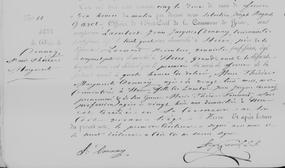 Document de décès de Marie Therese Marguerite DONNAY