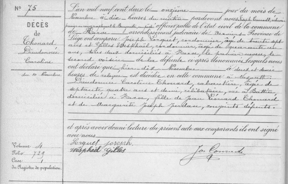 Document de décès de Dieudonnée Caroline THONARD