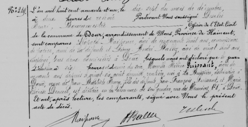 Document de décès de Hélène PUISSANT