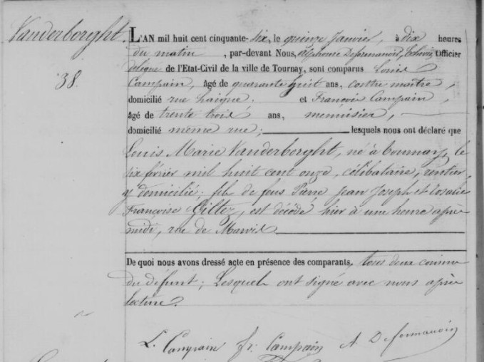 Document de décès de Louis Marie VANDERBORGHT