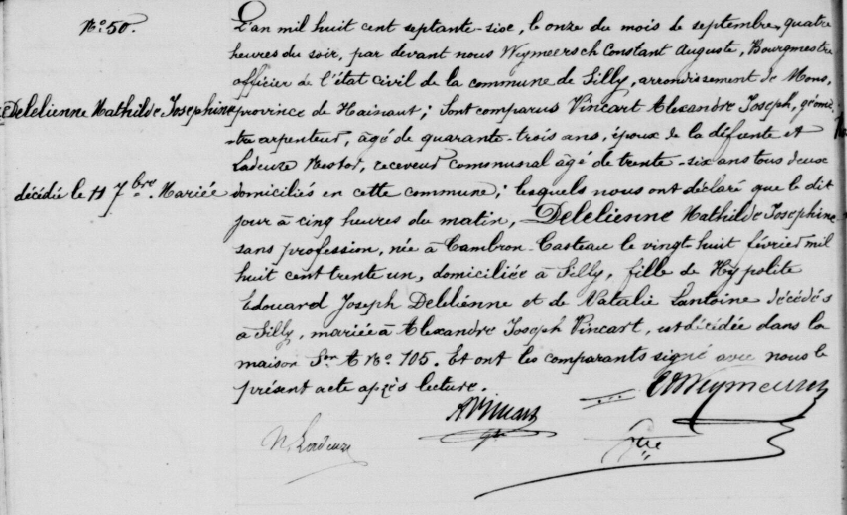 Document de décès de Mathilde Joséphine DELELIENNE ***