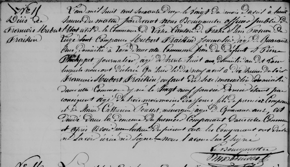 Document de décès de François Hubert FRAIKIN