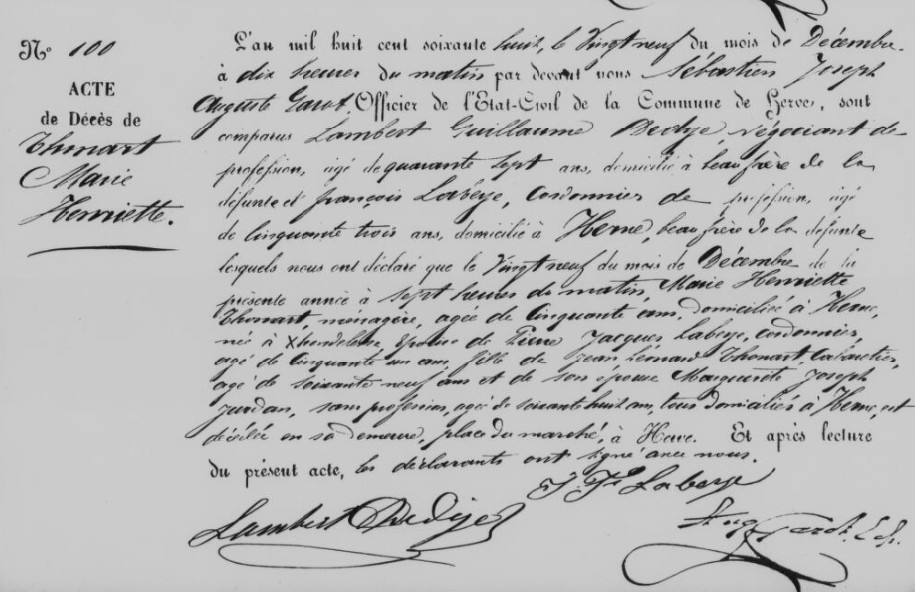 Document de décès de Marie Henriette THONARD