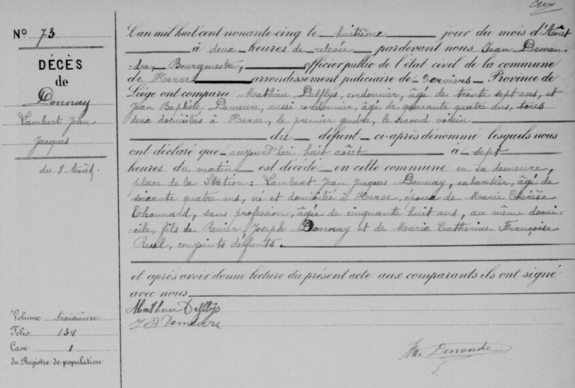 Document de décès de Lambert Jean Jacques DONNAY