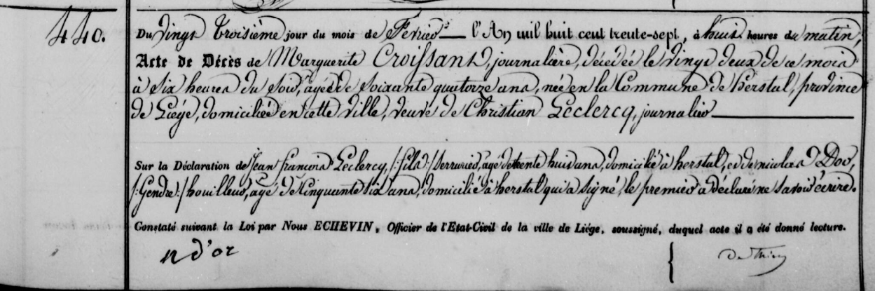 Document de décès de Marie Marguerite CROISSANT
